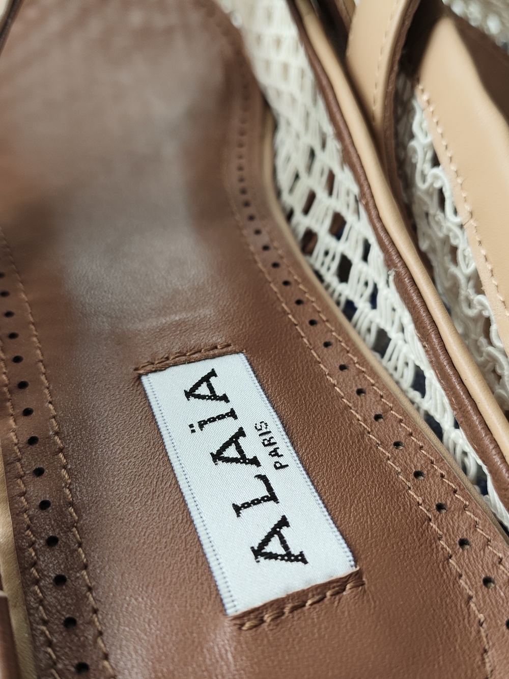 Alaia Beige Crochet Mary Jane Mules - Picture 5 of 6